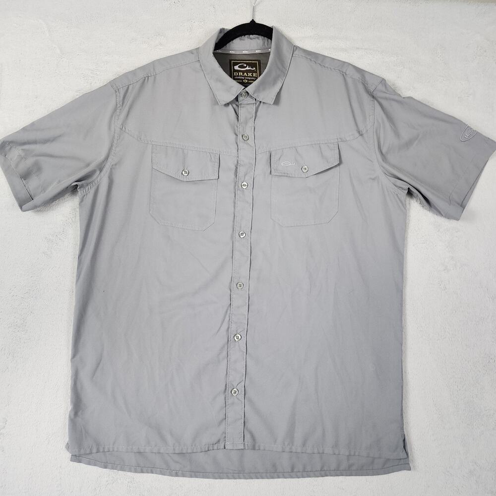 Drake Clothing Co Mens M Short Sleeve Shirt Performance Fishing Gray
